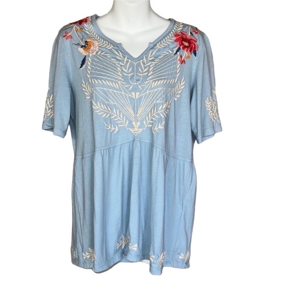 Johnny Was Floral Embroidered Detail
Short Sleeve V Neckline Top - Picture 3 of 12